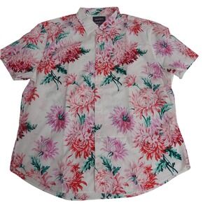 BONOBOS Mens White Floral‎ Short Sleeve Button Down Shirt Standard Fit Size XL